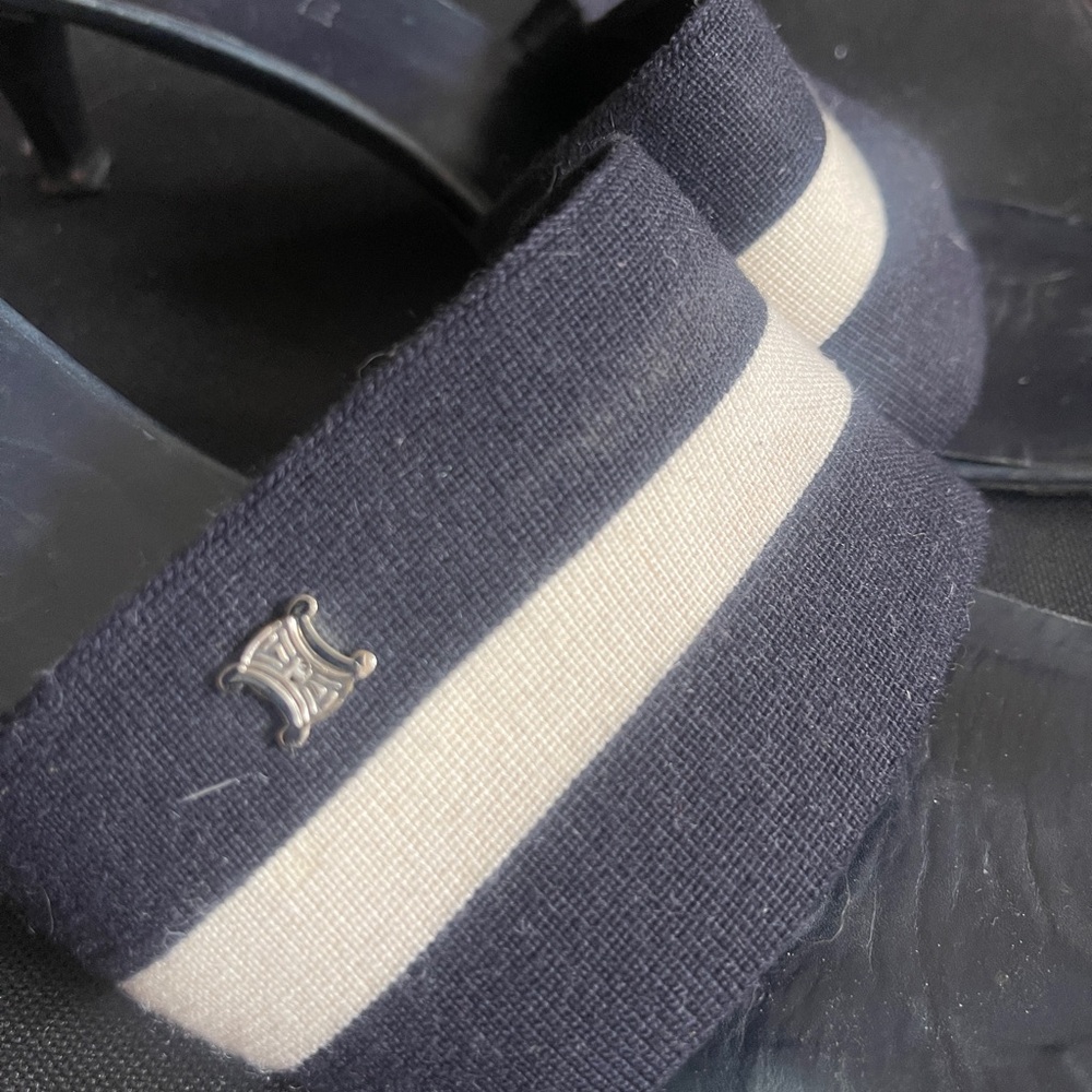 Celine Navy and White Slide Sandals